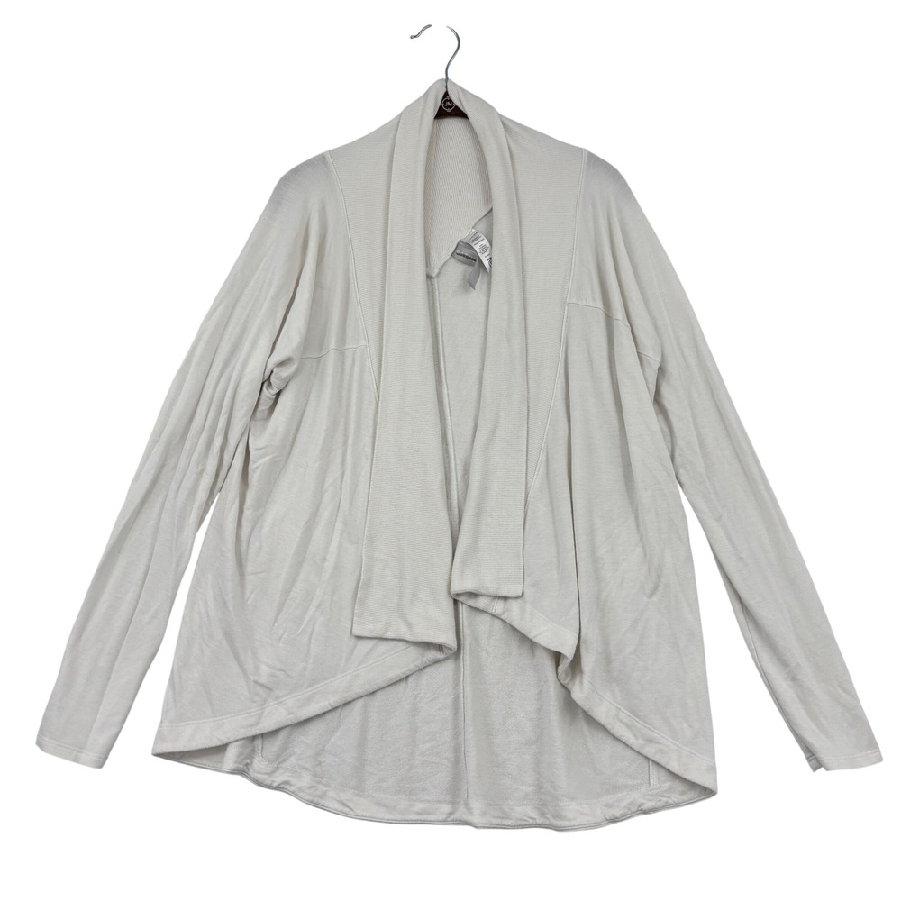 Athleta Pranayama Wrap Cardigan Women M White Open Front Ribbed Modal Spandex